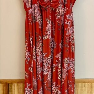 Torrid Size 3 Rust Floral Maxi Dress Ruched Bust Smocked Back